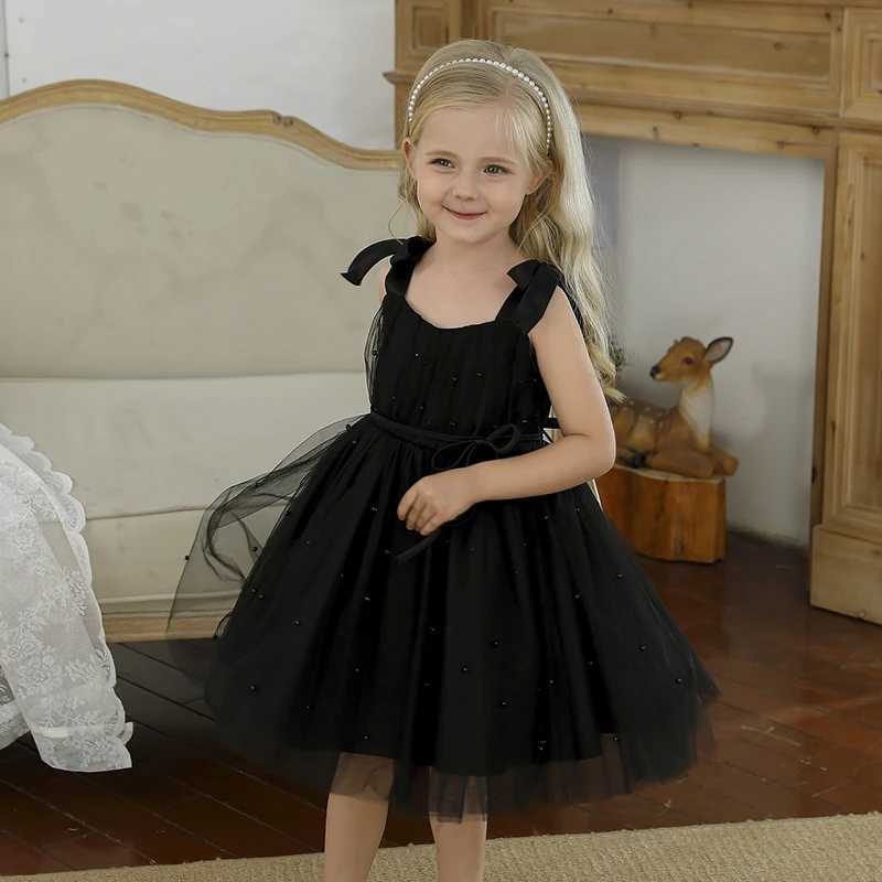 Baby Girl Halloween Costume Toddler Girl Black Gothic Mesh Dress Beaded Evening Party Princess Tutu Gown Infant Birthday Outfits X250220