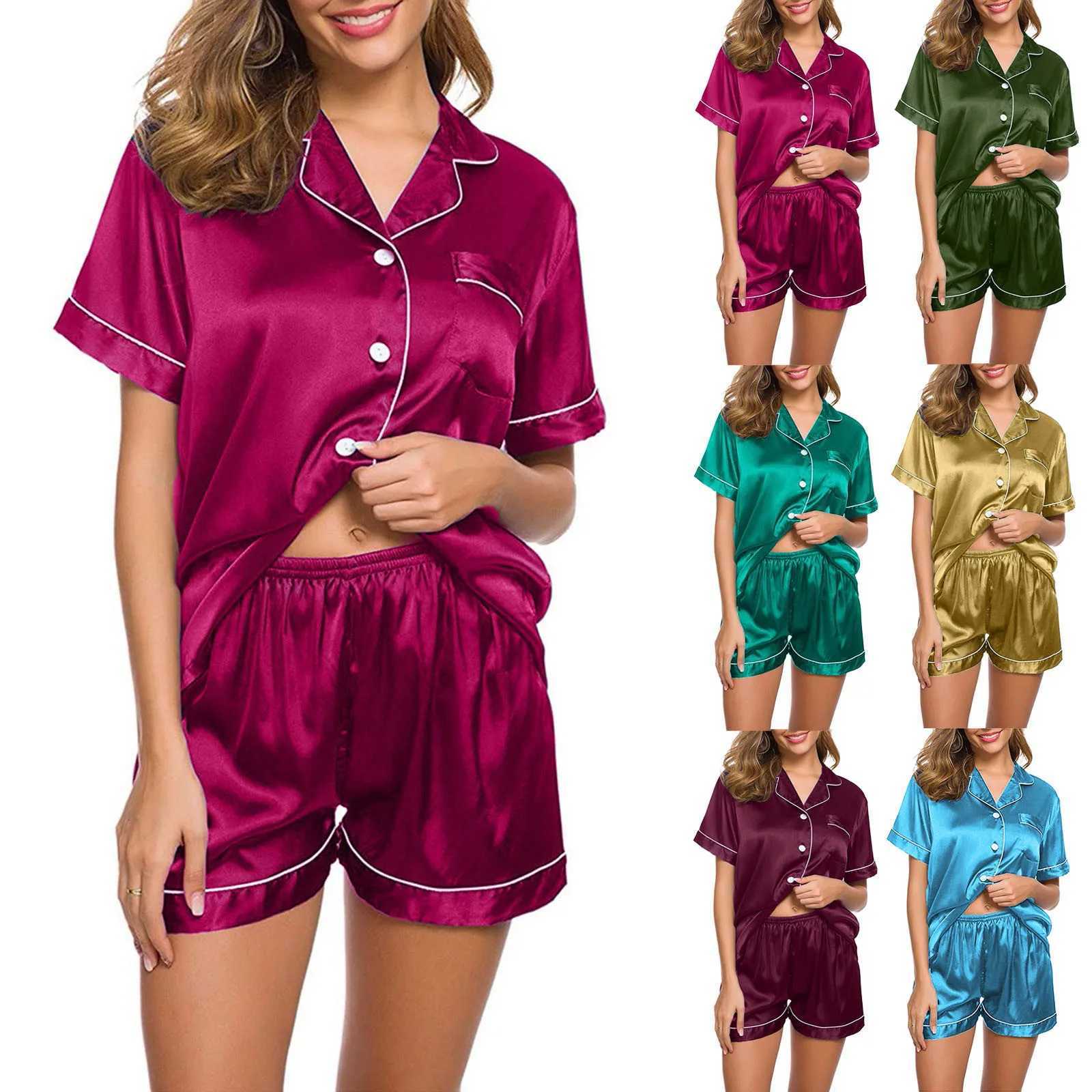 Women Sexy Satin Silk Pajama Sets Spwear Summer Tops +Shorts 2 Pieces Set Loungewear Nightgown Pyjama Suit Ladies NightiesXJ250220