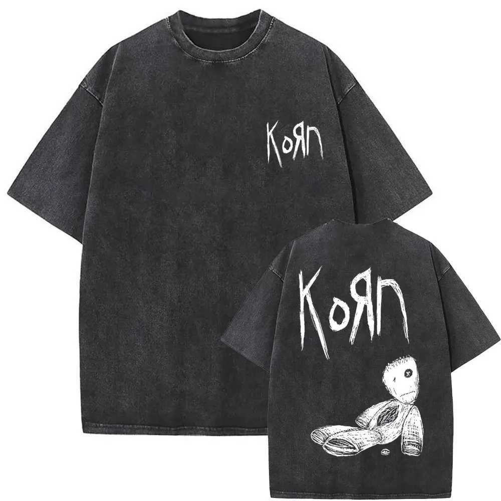 Men's T-Shirts New Washed Vintage Alternative Nu Metal Rock Band Corn Print Tshirt Men Oversized T-shirts Men Fashion T Shirts Y2k Streetwear z25