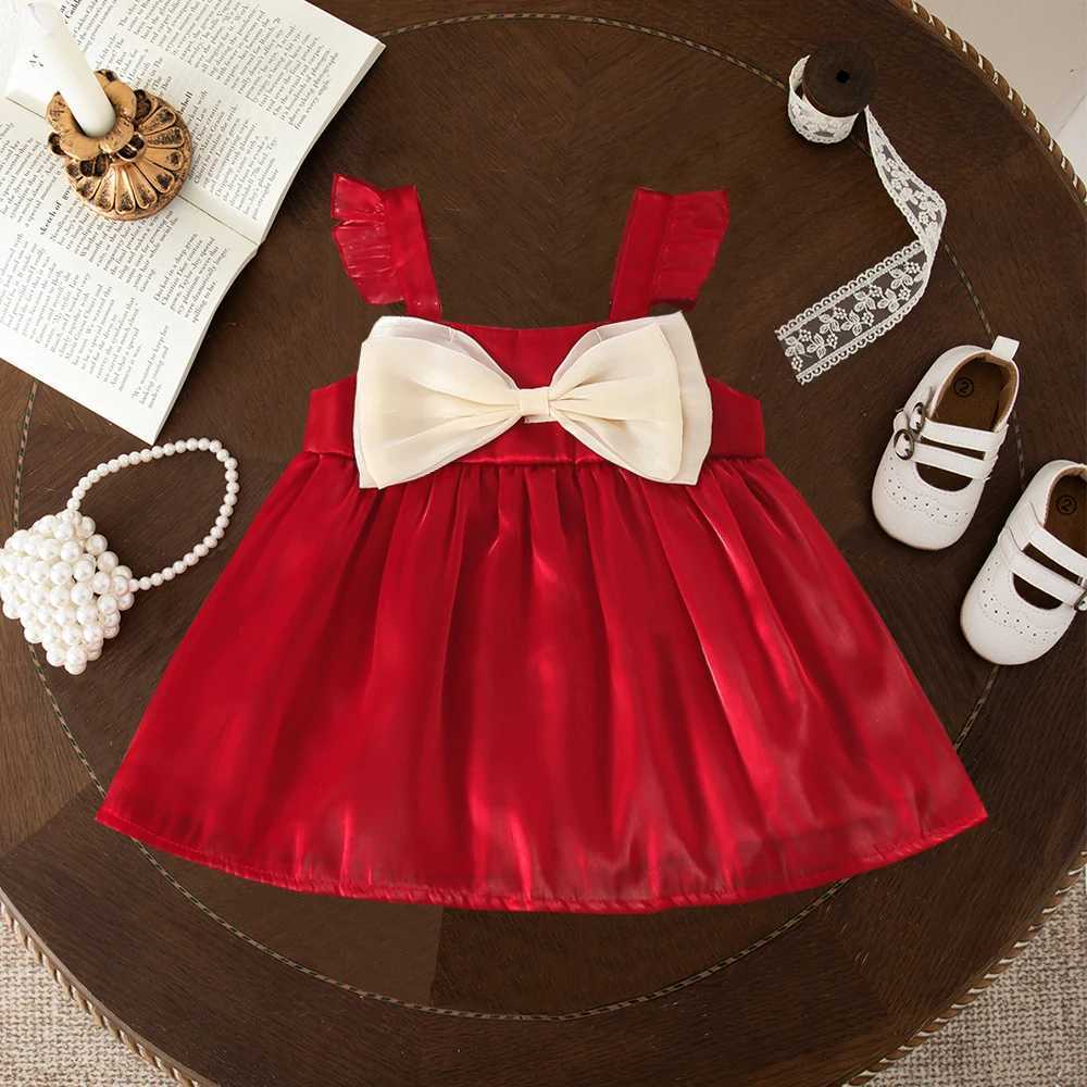 Baby Clothing Girl Summer Sleeveless Bow Princess Girl Childrens Clothing Gorgeous Satin Childrens Dress First Birthday Dress Princess X250220