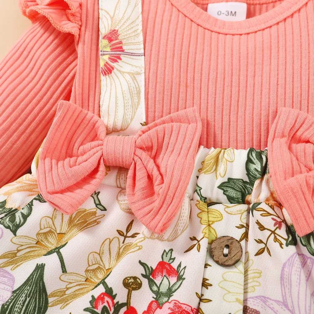 0-18 months newborn baby clothing baby flower jumpsuit long sleeved bodysuit+headband baby girl 2PCS cute clothing X250220