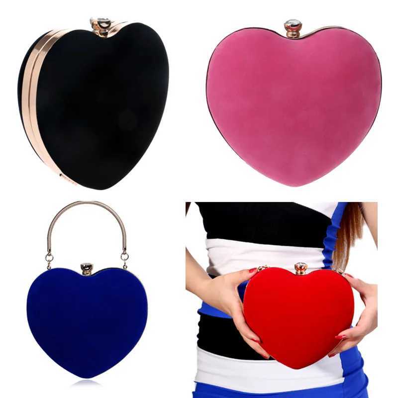 Red Heart Design Women Clutch Small Diamonds Golden Velvet Evening Bags Party Wedding Handbags Purse For Female Z250220