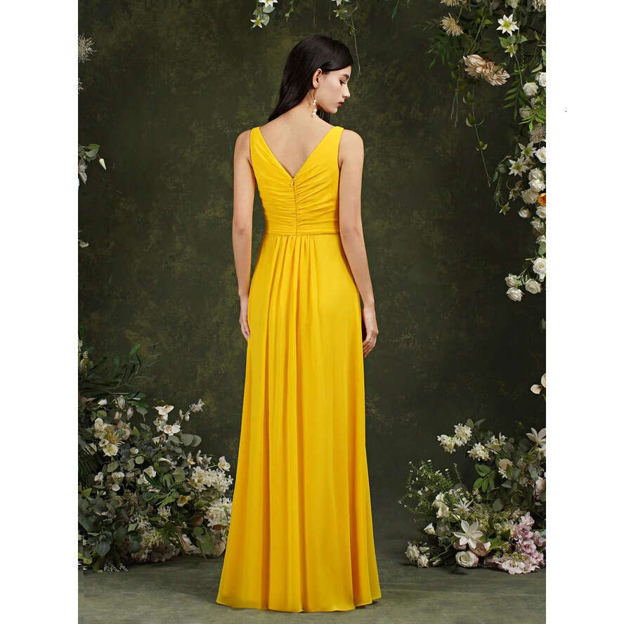 Yellow Fashion Chiffon Bridesmaid Dress A E Long Maid Of Honor Gown Summer Wedding Custom Made Bm