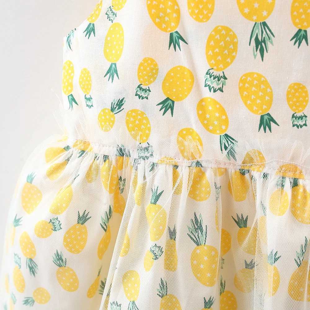 Baby Girl Dress Summer Pineapple Printed Back Wings Girls Dress Cute Girls Mesh Beach Dresses X250220