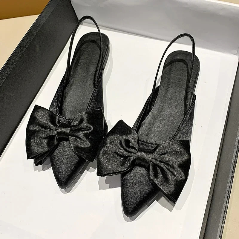 Bao Tou Womens Sandals Fashion Bow Knot Low Boots Pump Womens Silk Sexy Point Sandals De Mujer Womens Shoes 2024 250218