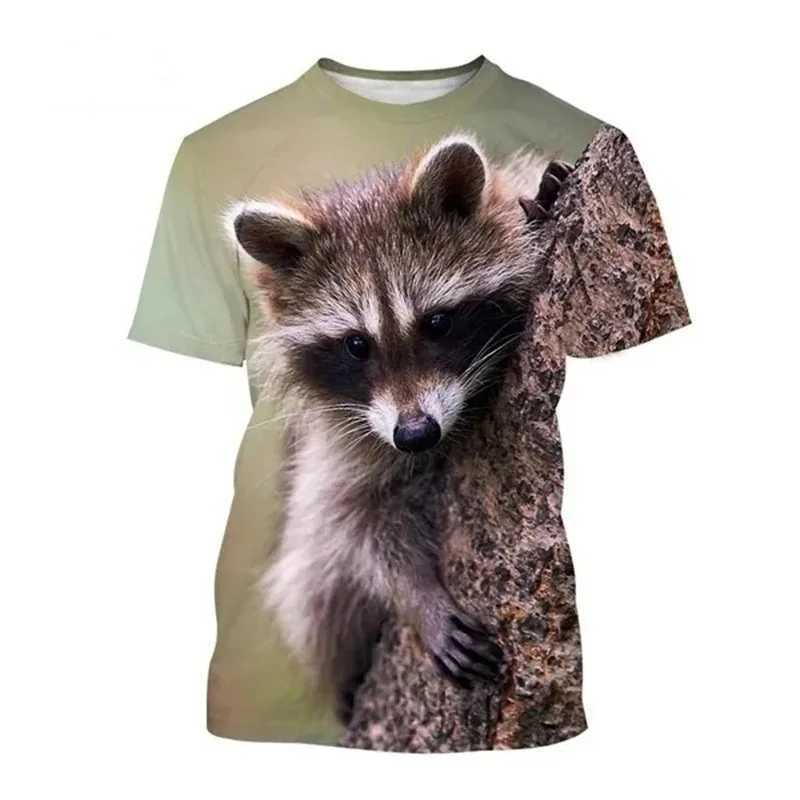 Mens and Womens 3D Mapache Printed Shirt Casual Round Neck Shirt Harajuku and Hip Hop Style W250220