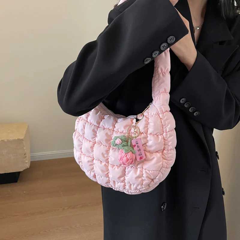 Womens Bag Korean Version Sweet Girly Style Shoulder Bag Fashion Casual Bubble Dumpling Bag Fold Cloud Bag Fashion Exquisite Y250319