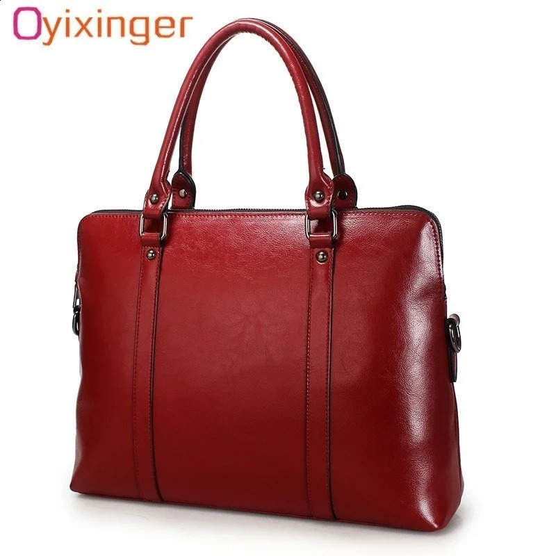 Women Genuine Leather Laptop Briefcase For Macbook HP Woman 14 Inch Notebook Computer Bag Female Handbags 250208