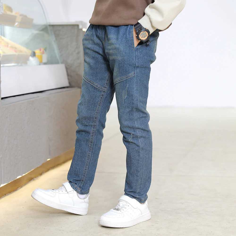 IENENS 4-11 Years Boys Slim Straight Jeans Children Denim Long Pants Kids Casual Trousers Z250220