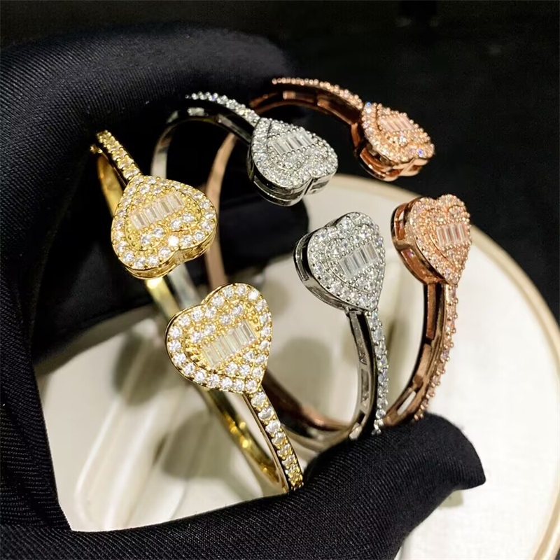 high quality dia plated gold jewelry women bangle heart shape cuff bracciale metal bracelet men adjustable classics wedding ornaments