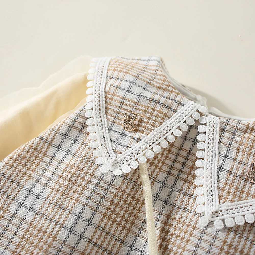Winter baby girl dress with bubble sleeves lapel solid color pattern fake two-piece+diagonal precious flower sweet princess dress X250220
