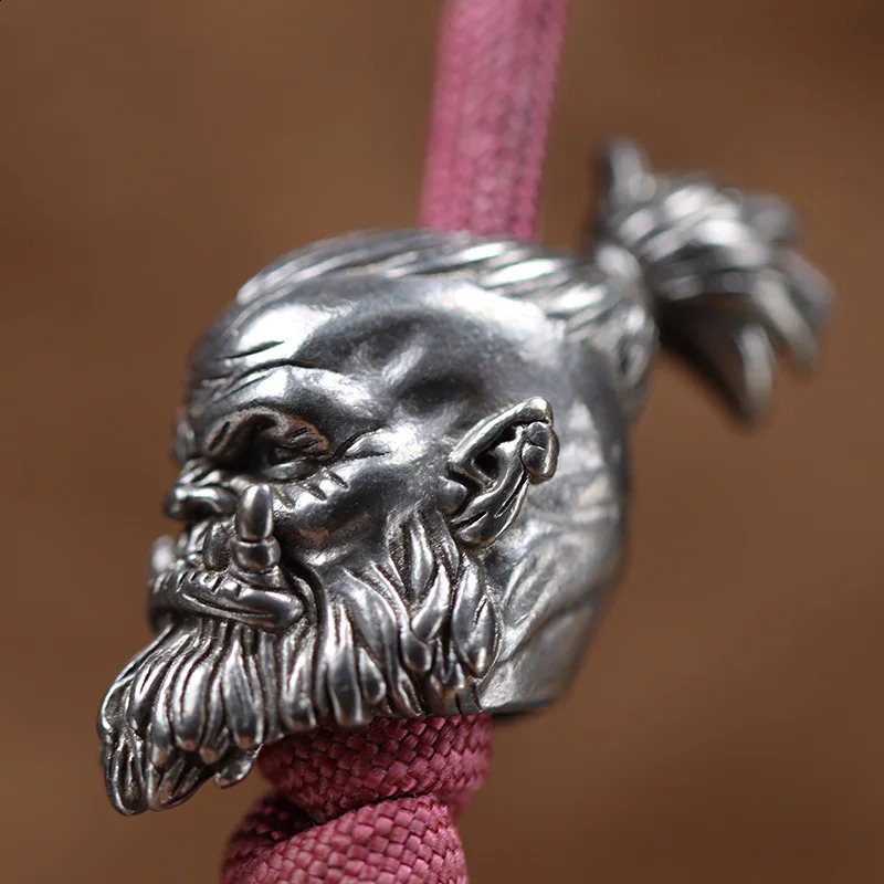 Orcish Warrior Head Sculpture Brass Knife Bead DIY Paracord Accessories Handmade Woven Lanyard Pendant EDC Outdoor Tool Hanging 250213