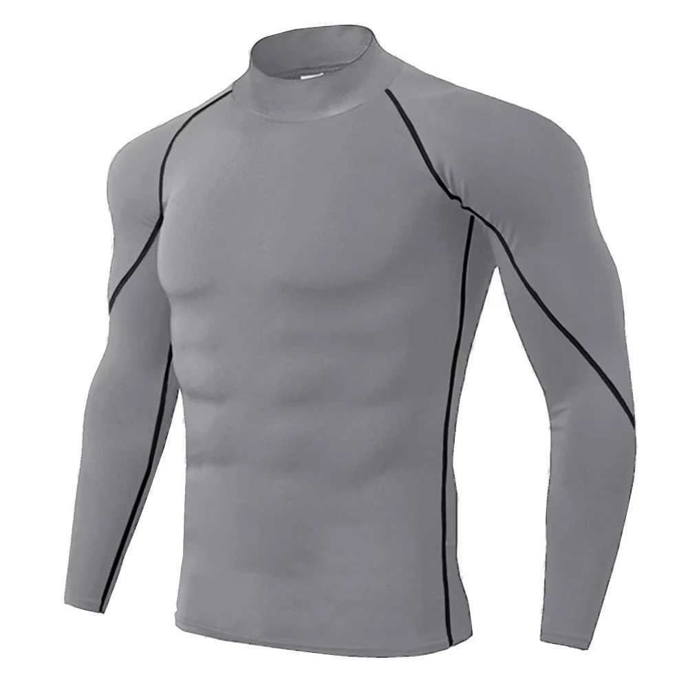 3-color mens high neck long sleeved compression T-shirt cool dry sunscreen sports tight underwear running gym top W250220