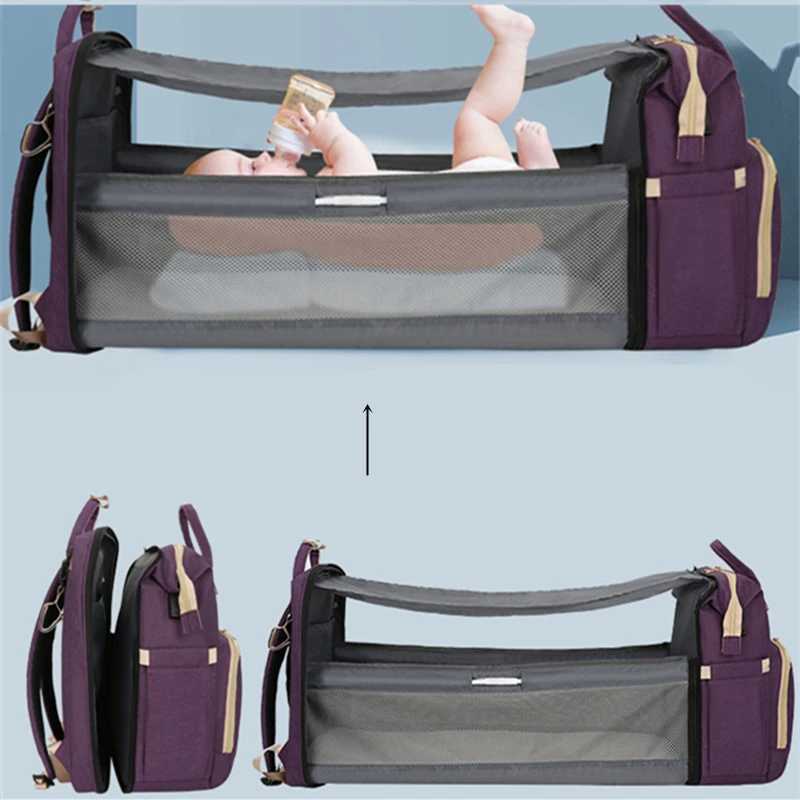 Portable Baby Folding Bed Mommy Bag Folding Mosquito Net Multifunctional Outgoing Portable Mother and Baby Backpack Large Capaci X250220