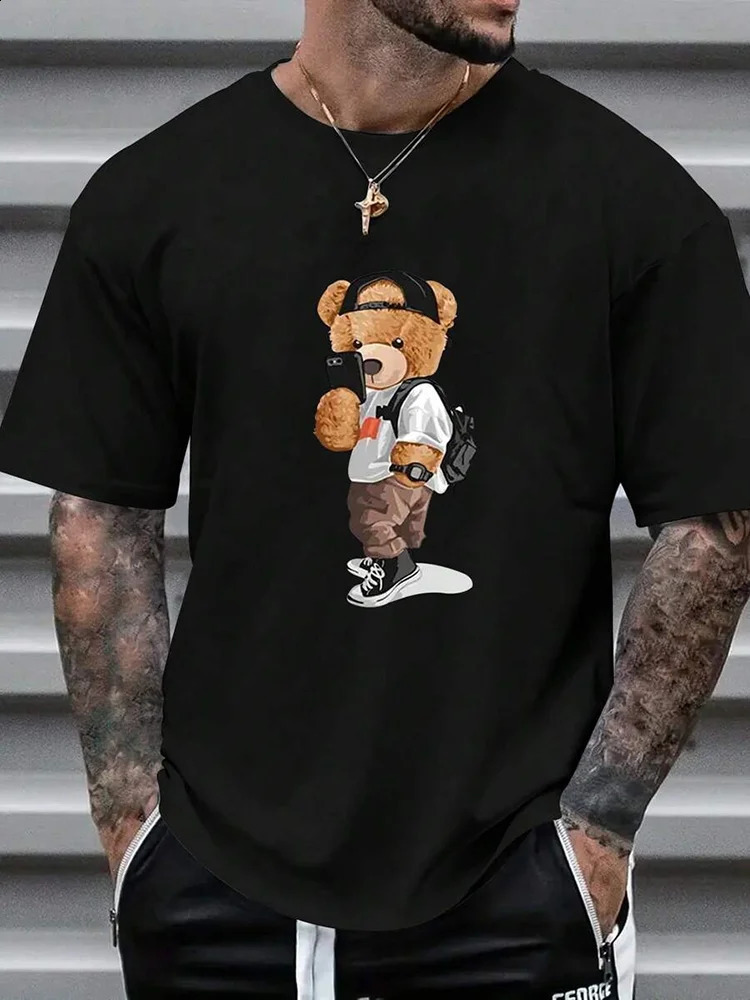 Summer Everyday Urban Fashion Mens Tshirt Street Casual Shortsleeved Travel Party Oversized 3D Teddy Bear Print 250213