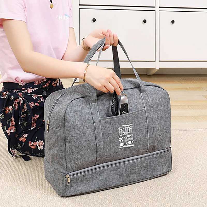 Fashion Folding Travel Bag Womens Oxford Travel Weekend Overnight Bag Large Capacity Handbag Accessories Y250304
