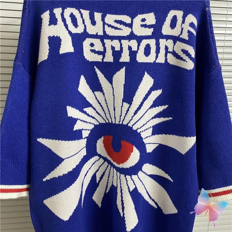 Men's Sweaters Blue House Of Errors Embroidered Logo White Letter Jacquard Lapel Short Sleeved Pullover Men Women Knitted Sweatshirts