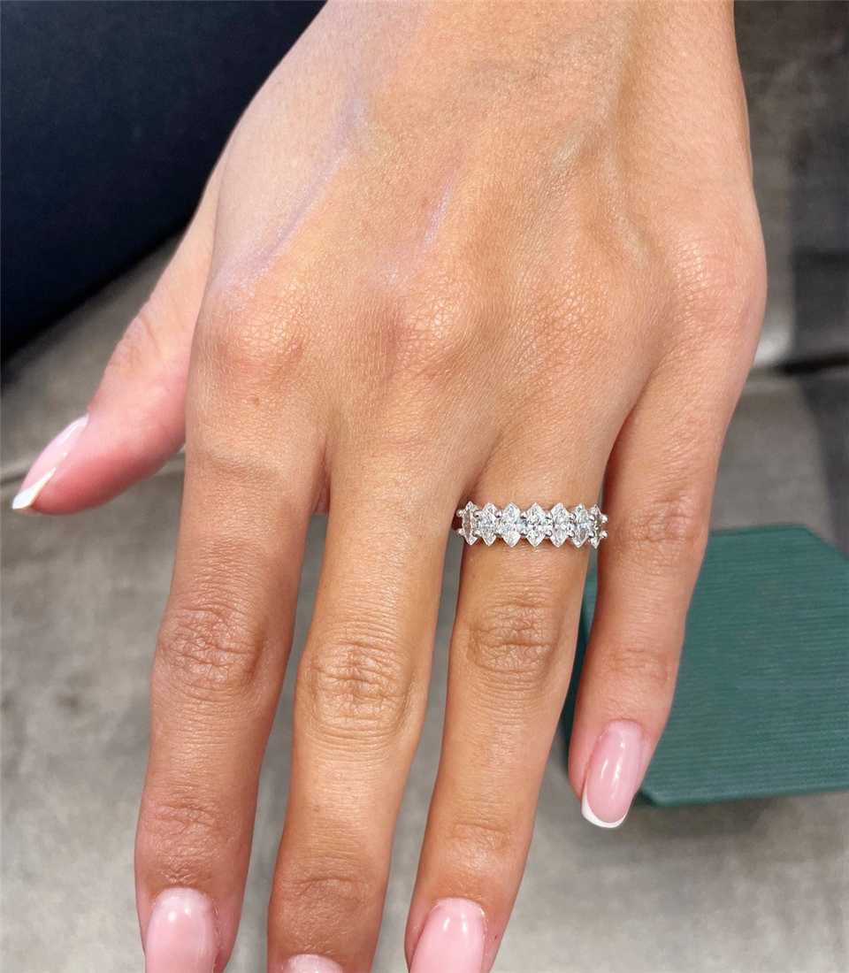 Jewelry 18K White Sold Real Gold 7 Marquise Channel Setting Eternity Ring 1.2CT Lab Diamond Wedding Rings For Women Bridal