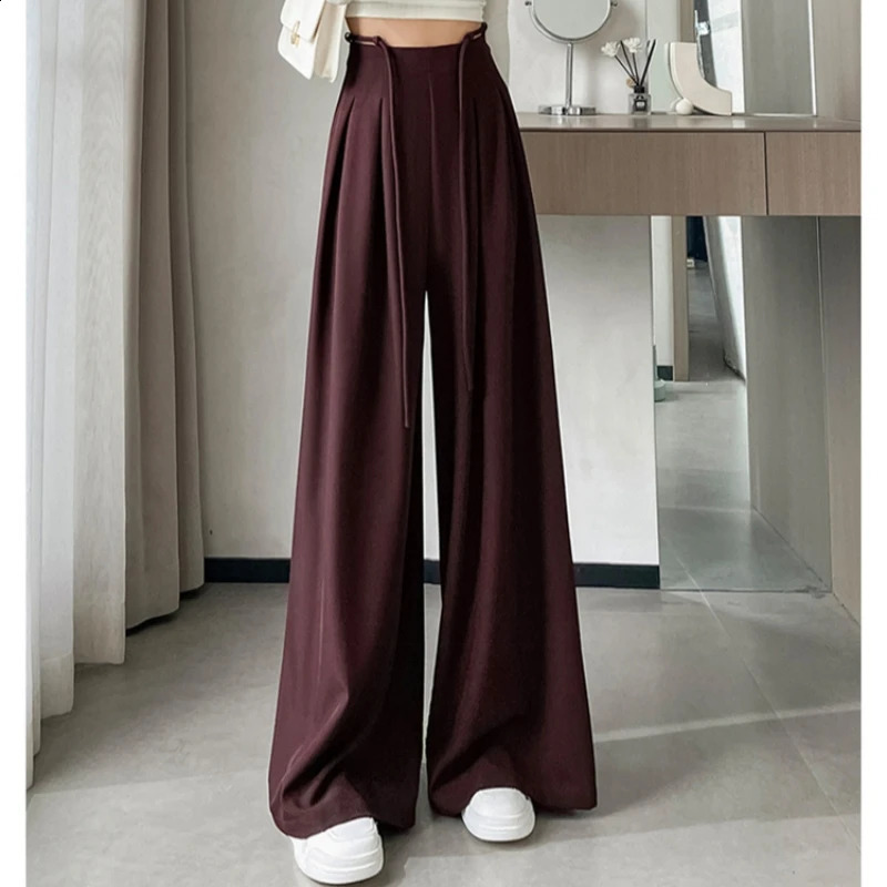 Spring Women High Waist Wide Suit Pants Straight Leg Loose Fit Full Length Casual Elegant Z260314