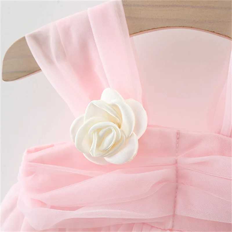 Cute Flower Fairy Baby Party Dress Summer Solid Color Grid Princess Evening Dress Childrens Clothing 0-3 Years Old X250220