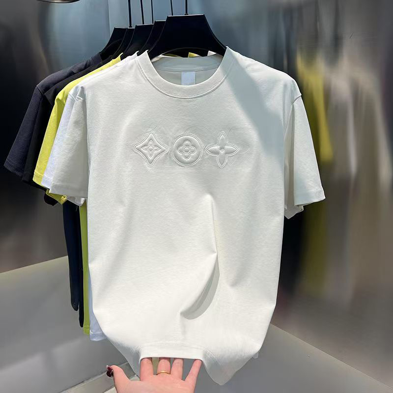 2025 new men's short-sleeved American street brand personalized concave-convex printing embroidery luxury senior Joker leisure T.
