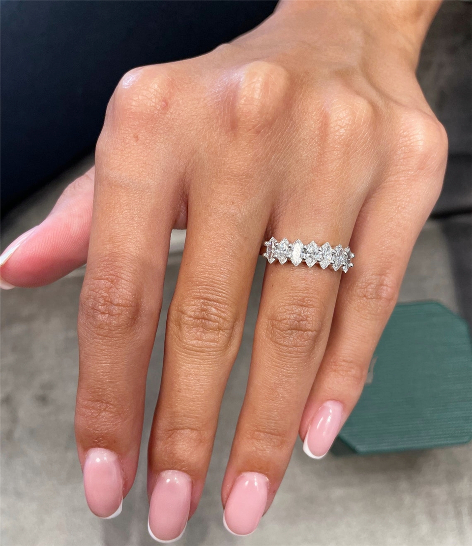 Jewelry 18K White Sold Real Gold 7 Marquise Channel Setting Eternity Ring 1.2CT Lab Diamond Wedding Rings For Women Bridal