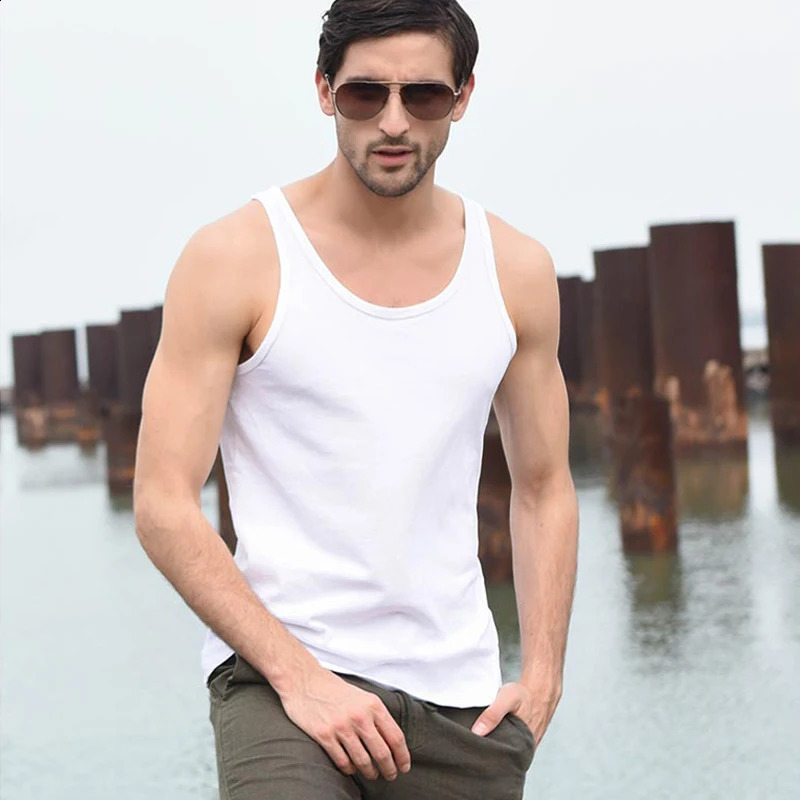 White Tank Top Gym Accessories Men Summer Casual Solid Sleeveless Vest Male Pure Cotton Gym Shirt Jogger Waistcoat250214