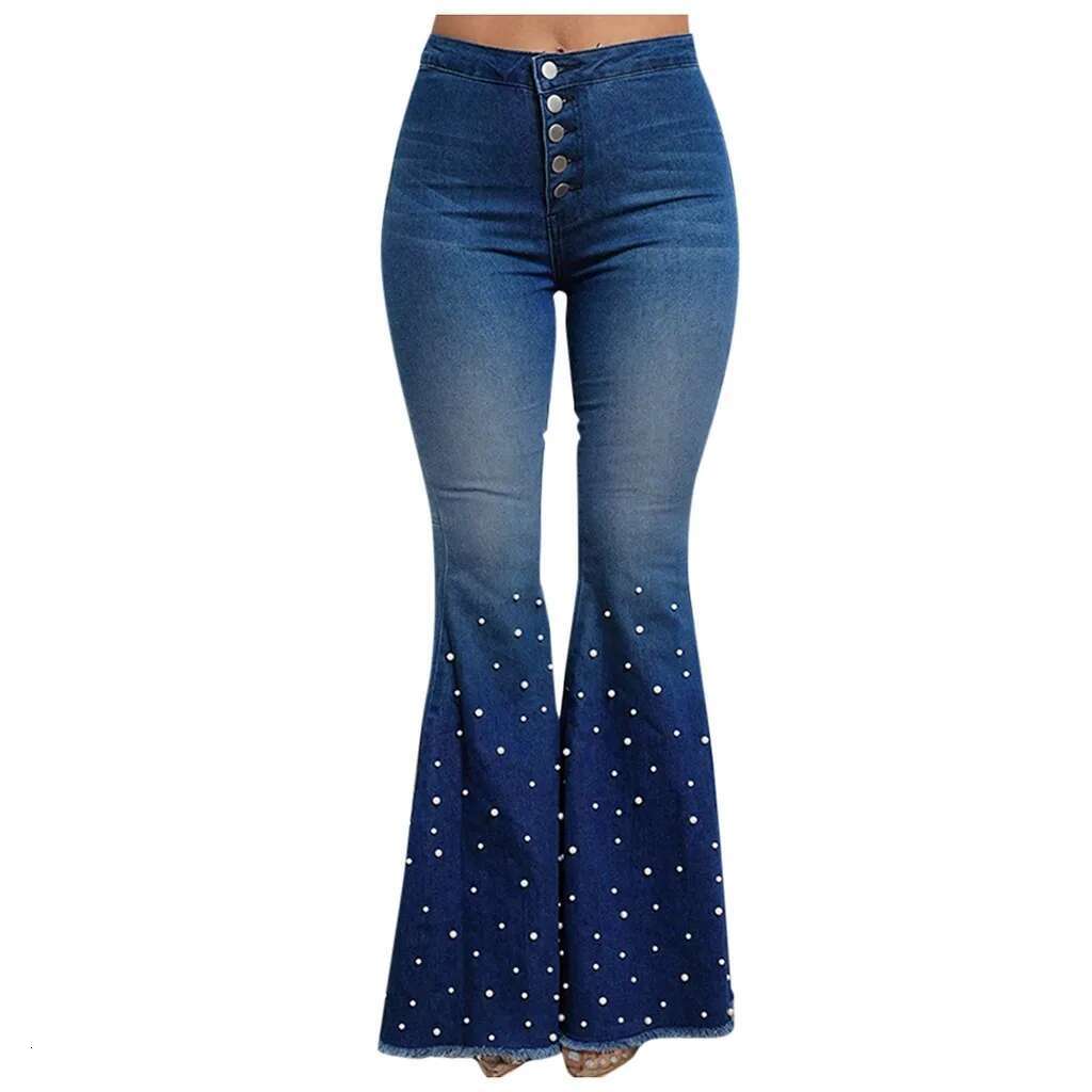 Denim For Women Plus Size High Waist Button Tassel Trousers Bell-Bottom Pants Loose Straight Jeans Newjeans