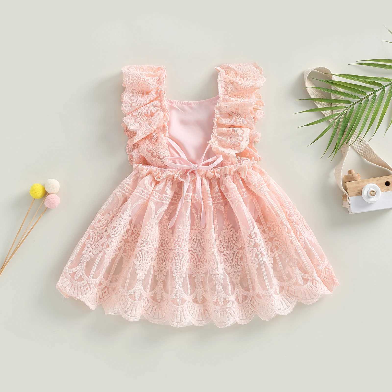 Pudcoco newborn baby summer lace jumpsuit pleated sleeves backless solid color baby jumpsuit 0-24M X250220