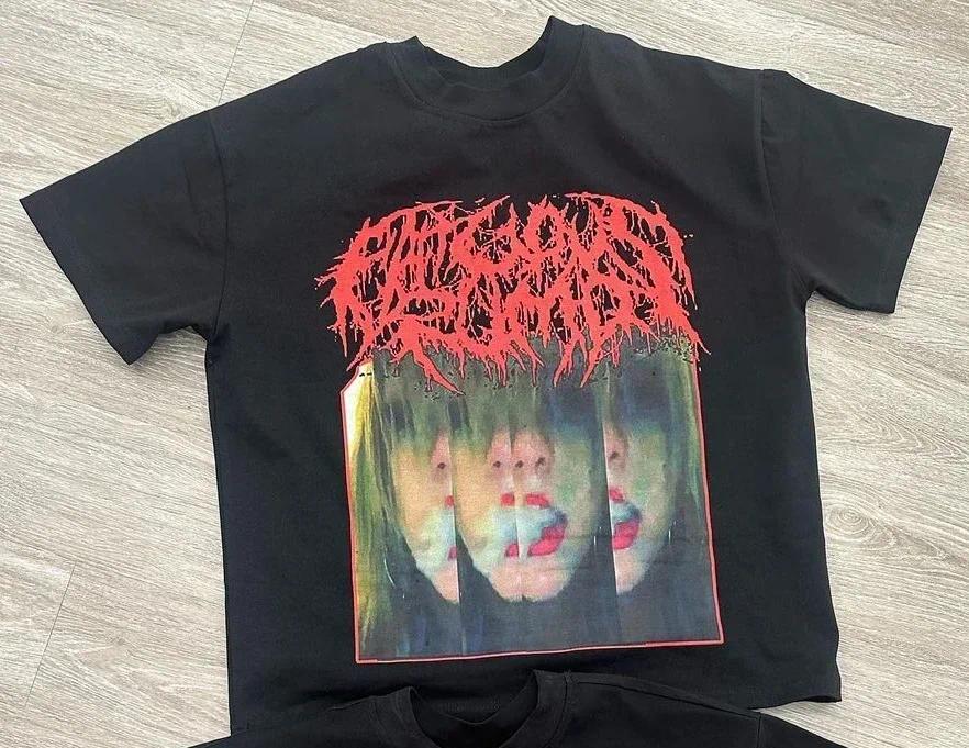 Men's T Shirts Harajuku Drolandmiller Print Graphic Cotton Tops Retro Men Women Goth Style Short Sleeve Streetwear