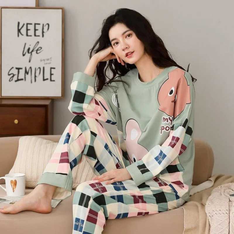 Fall and Winter Womens Suit Pajamas Long-Sved Long Pants Homewear Two-Piece Set Ladies Cartoon Pattern Spwear LoungewearXJ250220