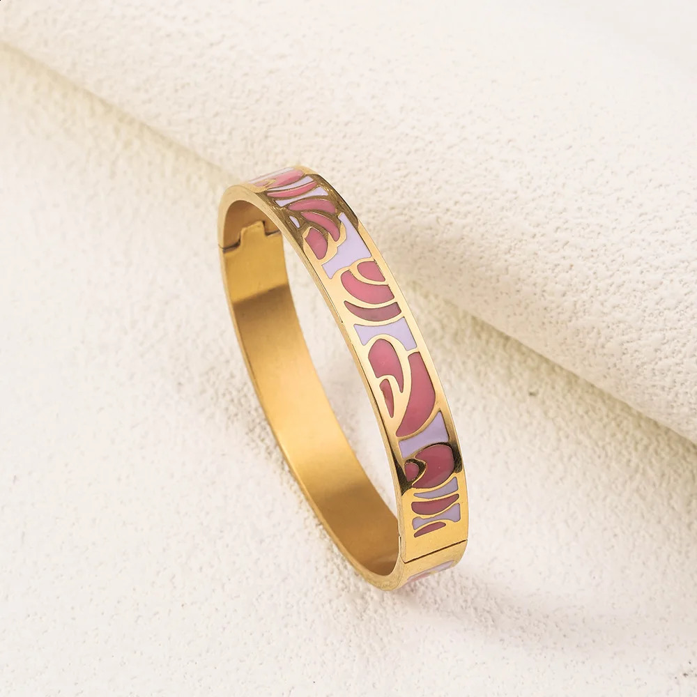 Vintage Stainless Steel Enamel Bracelet For Women Plated 18k Gold Color Open Fashion Jewelry Accessories 250220