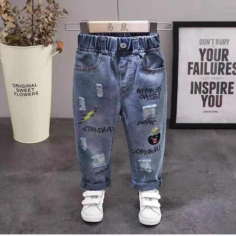 Boys And Girls Torn Jeans For Spring And Autumn 2023 New Childrens Thin Baby Pants For Middle And Young Childrens Pants Kids Z250220