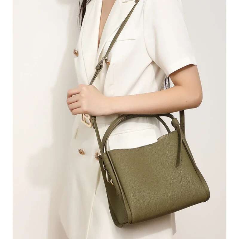 Women Genuine Leather Shoulder Female Bucket Handbag Totes Ladies Crossbody Daybag Commuter Bag Purse