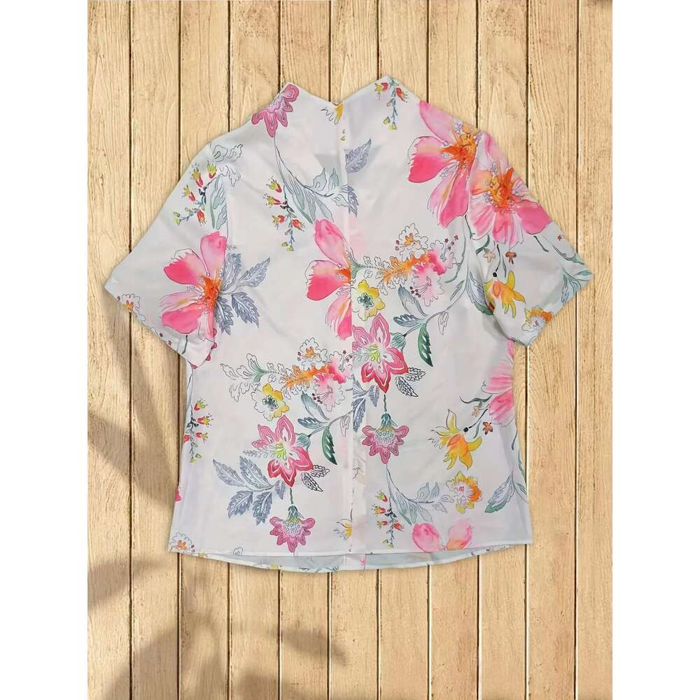 Plus Size Women's Summer Casual Fashion Commuter Shirt Collar Button Polyester Non-Elastic Wer Print Short Sleeve Top