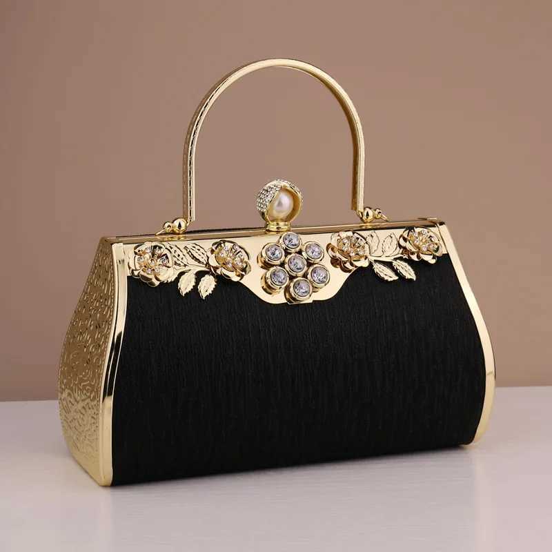 Small clutch handbag with diamonds floral printed wallet luxurious gold evening bag ladies Z250220