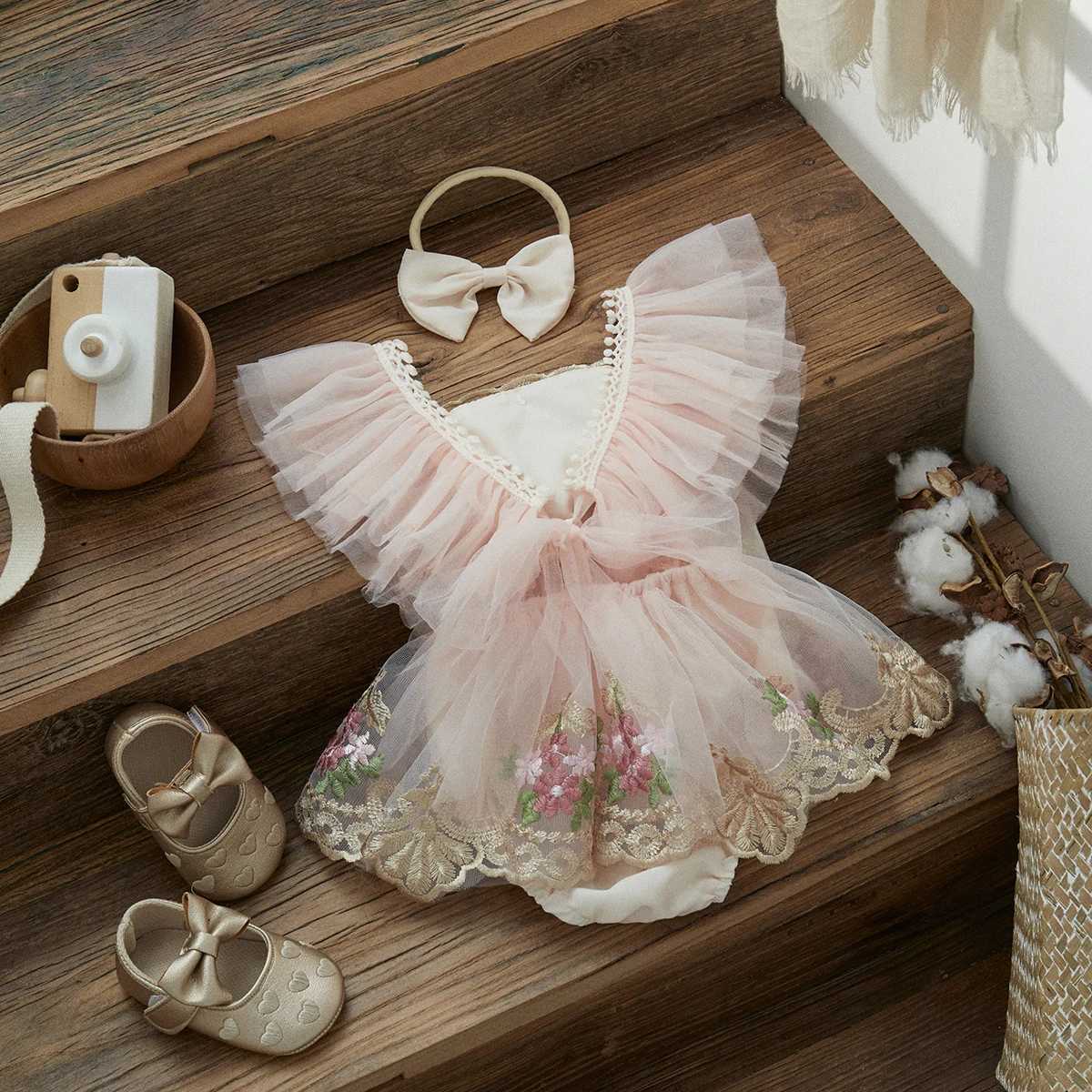 ma baby 0-24M Baby Girl Romper Newborn Infant Jumpsuit Princess Floral Embroidery Tulle Outfits Birthday Party Clothing X250220