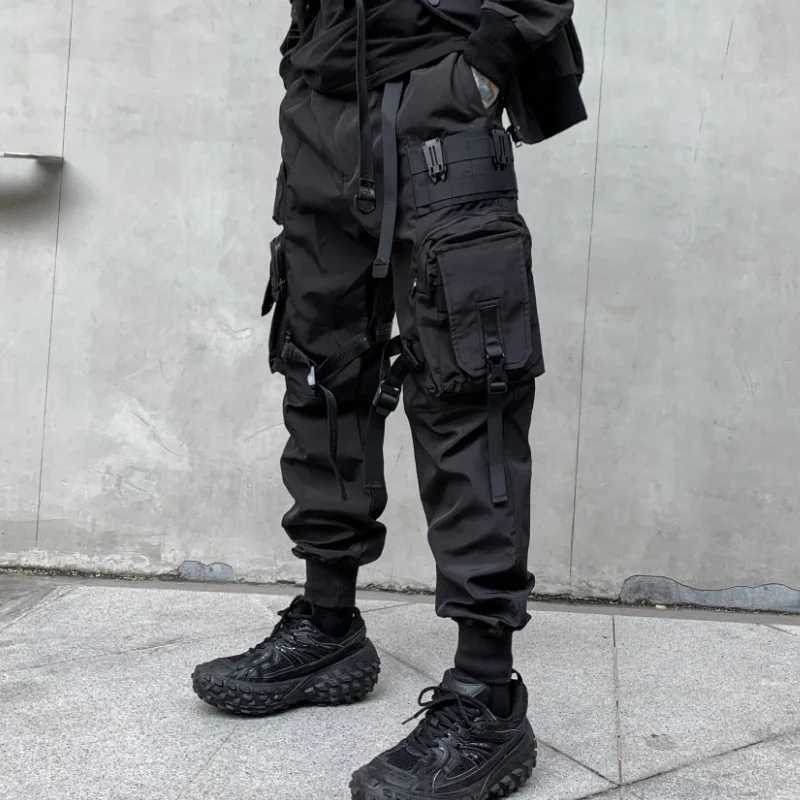 Multi-pockets Ribbons Bandage Tactical Techwear Cargo Pants Mens Harajuku Punk Hip Hop Joggers Pantalons Casual StreetwearT250220