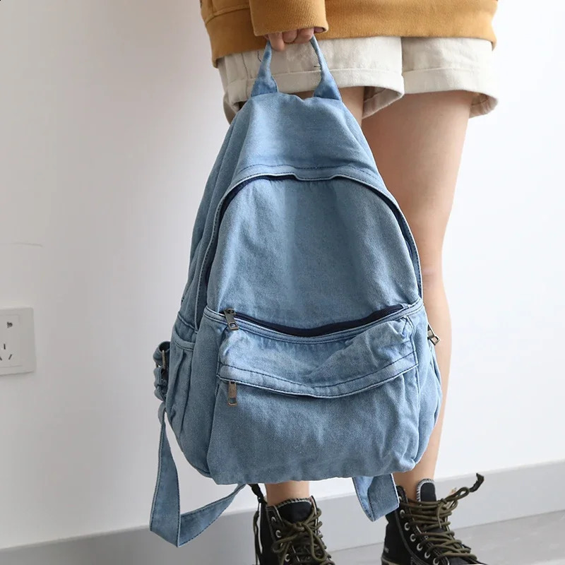 Retro Distressed Canvas Gray Backpack College Female Book Travel Backpacks Cool DenimLaptop Lady Student Ruckpack Bags sac 250122