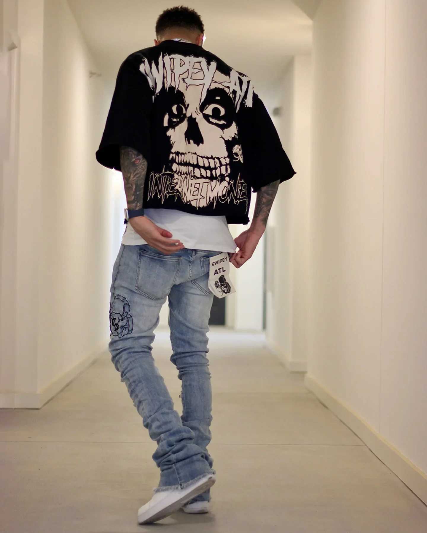 Y2K Vintage Gothic Skull Graphic Print T-Shirt Men Oversized Casual Pure Cotton Short Sleeve Tshirt Streetwear Women Cropped Top W250220