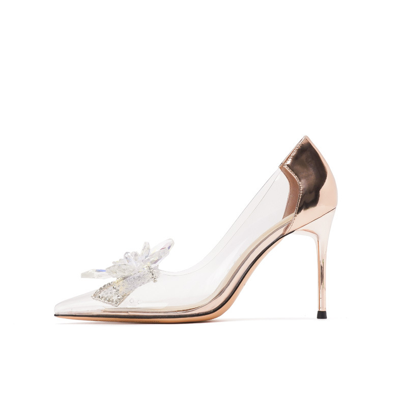 women sandals for womens slide slippers high heels stiletto heel transparency pointed tip sliver Champagne casual shoes trainers sneakers