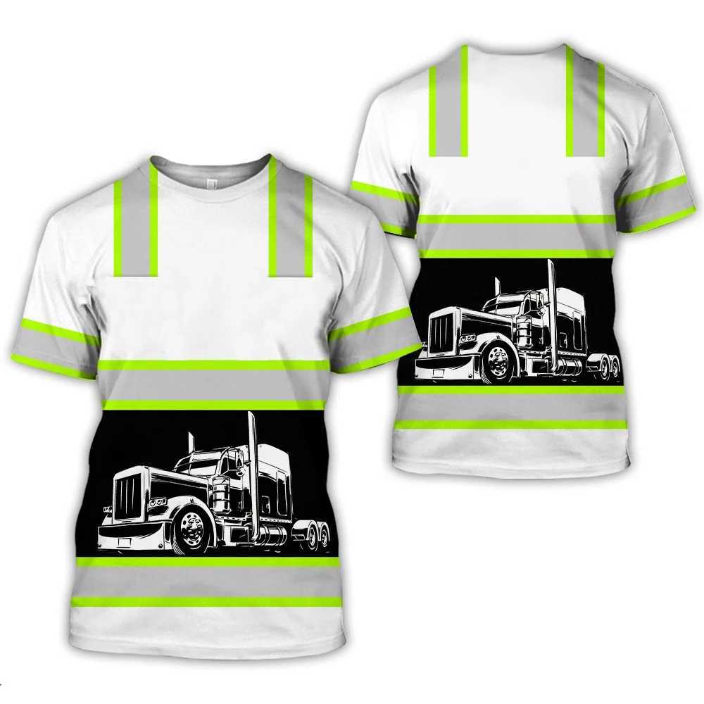 Work Clothing Summer Breathable Mens T-shirt 3D Printing Style Trucker Safety Transportation Work Uniform Oversized Loose Tops W250220