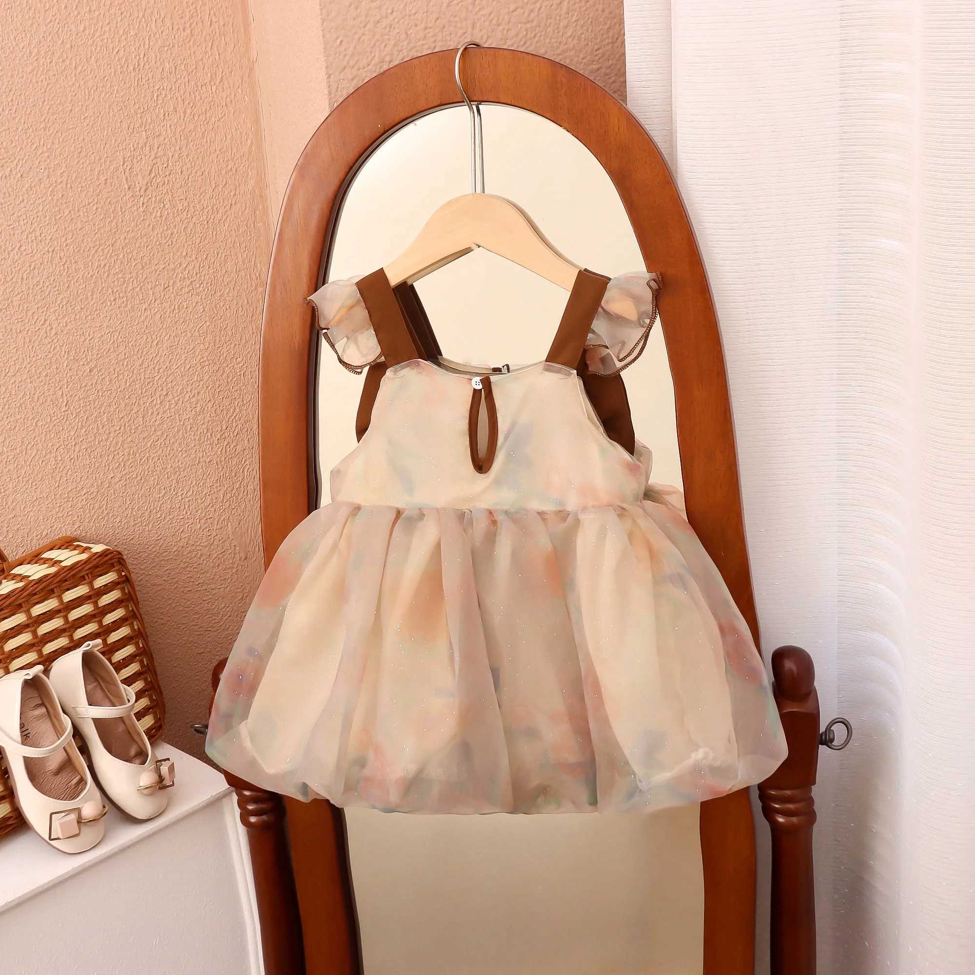 Summer Cute Baby Dress Big Bow Tutu Dress Gradient Brown Baby Girl Sequin Princess Evening Dress For Kids X250220