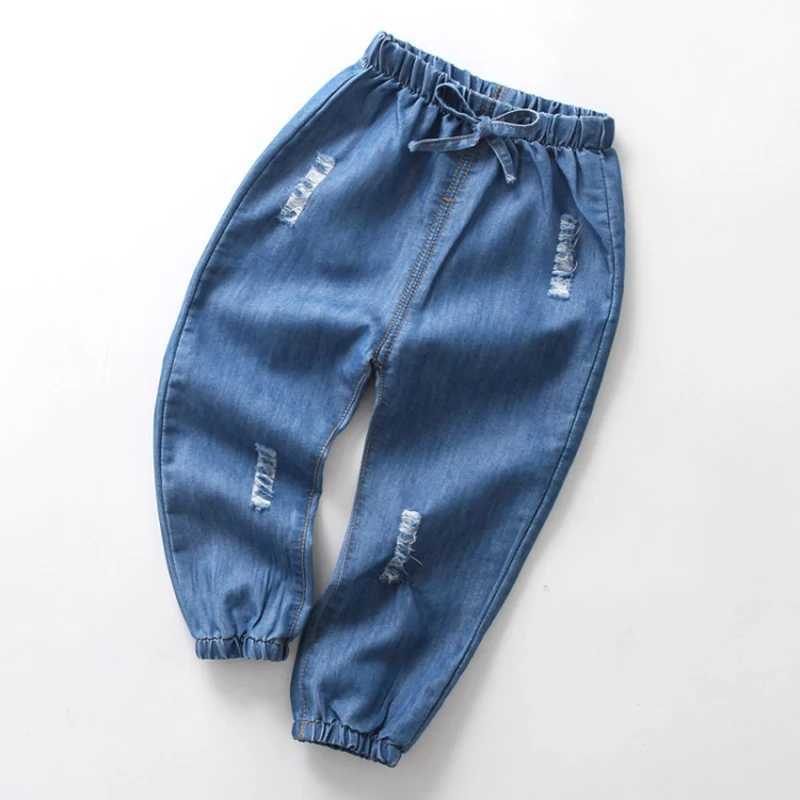 Boys Girls Summer Casual Thin Long Pants Fashion Solid Color Children Jeans Embroidery Kids Trousers Denim Clothing 1-6Y Z250220