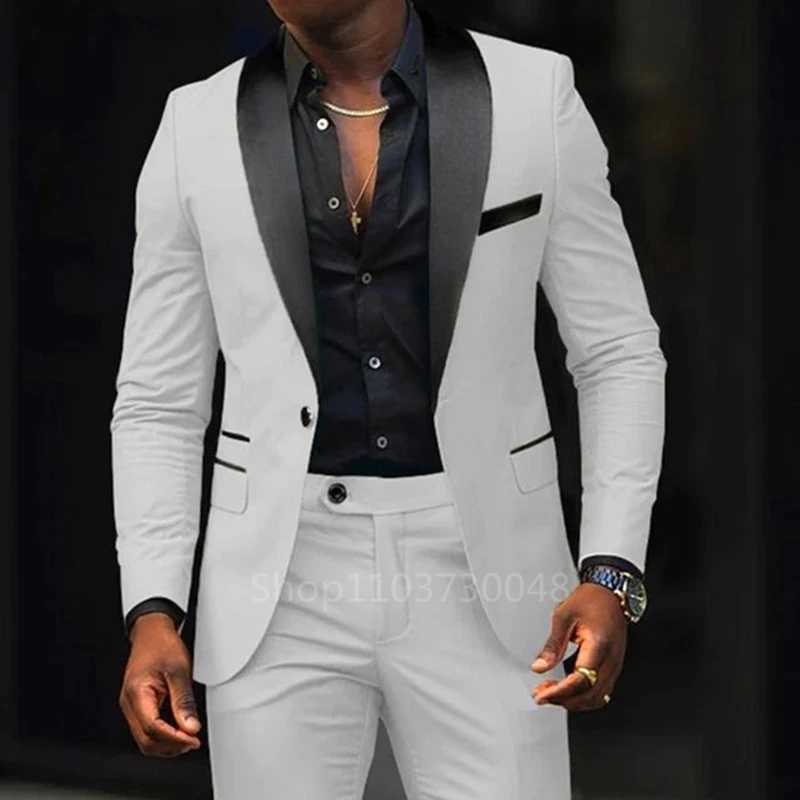 Casual 2 Piece Men Wedding Suits Solid Slim Fit Shawl Lapel Blazer Pant Designs Party Prom Suits Best Man Business Wear Suit X2502201