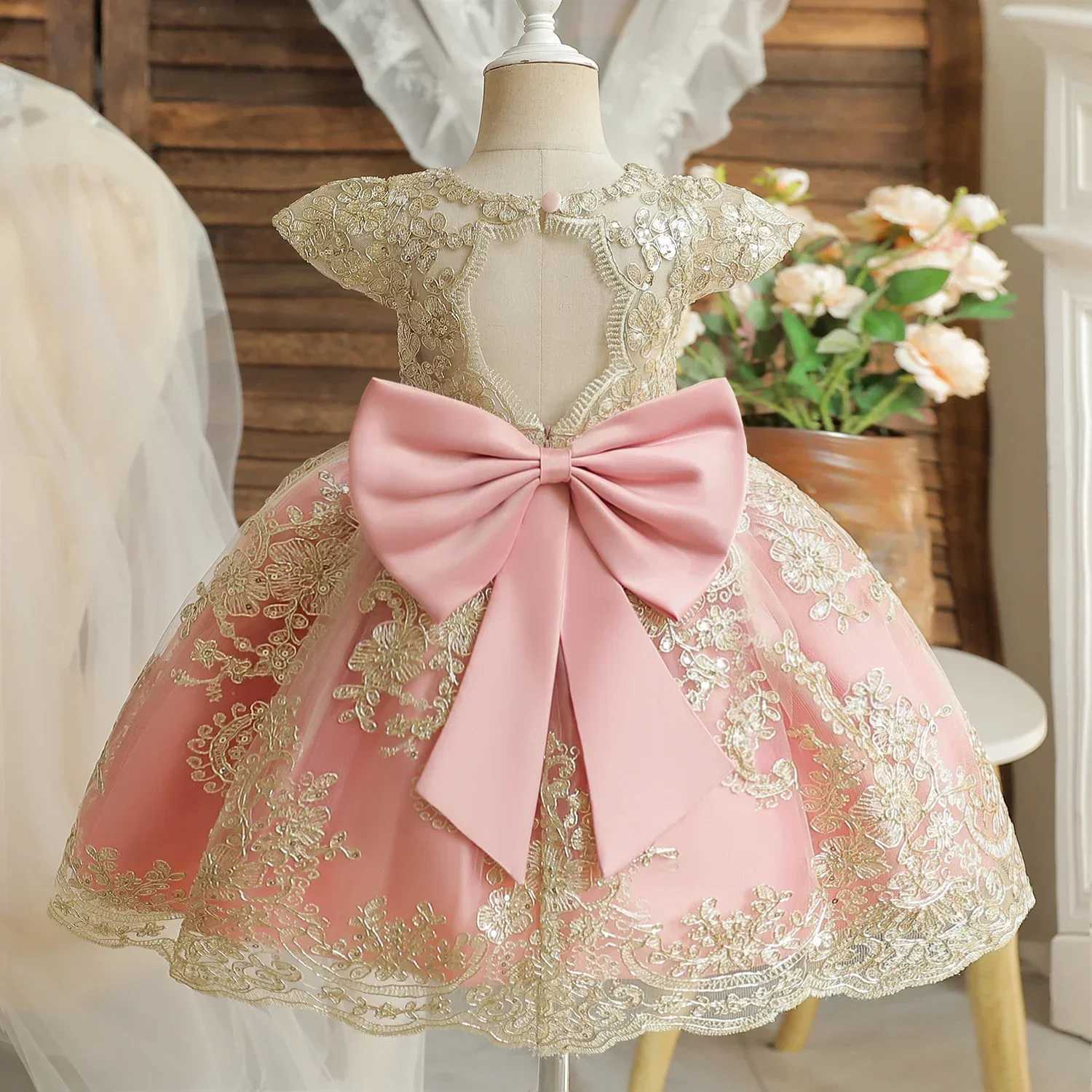 Toddler Baby Girls Lace Dress Elegant Embroidery Flower Princess Dresses for 1-5 Years Newborn Infant Green Christmas Costumes X250220