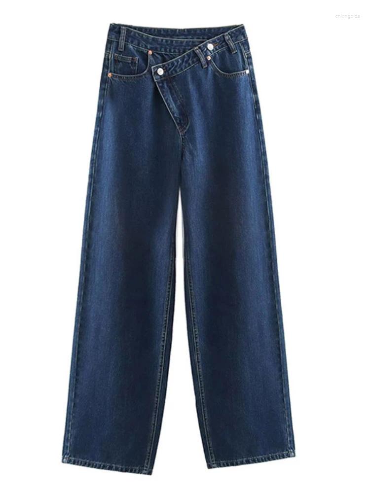 Womens Jeans HOUZHOU Women Wide Leg Vintage Irregular Washed Denim Trousers Aesthetic Baggy Straight Asymmetrical High Waist
