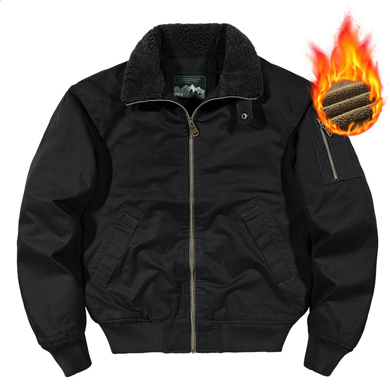 Mens work jacket autumn and winter item solid color warm thick multi pocket outdoor travel lapel mens pure cotton dress 250212