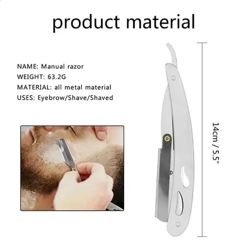 Mens Professional Barber Razor Manual Shaver Straight Edge Stainless Steel Folding Shaving Shave With Blade 250217