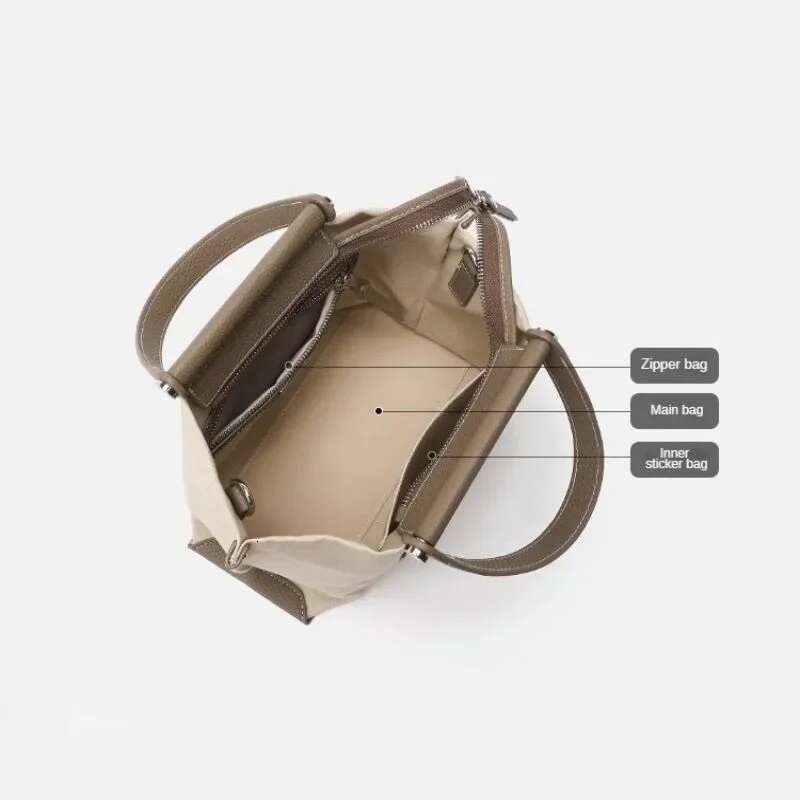 IACUCCI Canvas Tote For Women's Brand Handbags Large Capacity Computer Genuine Leather Shoulder Crossbody Bag